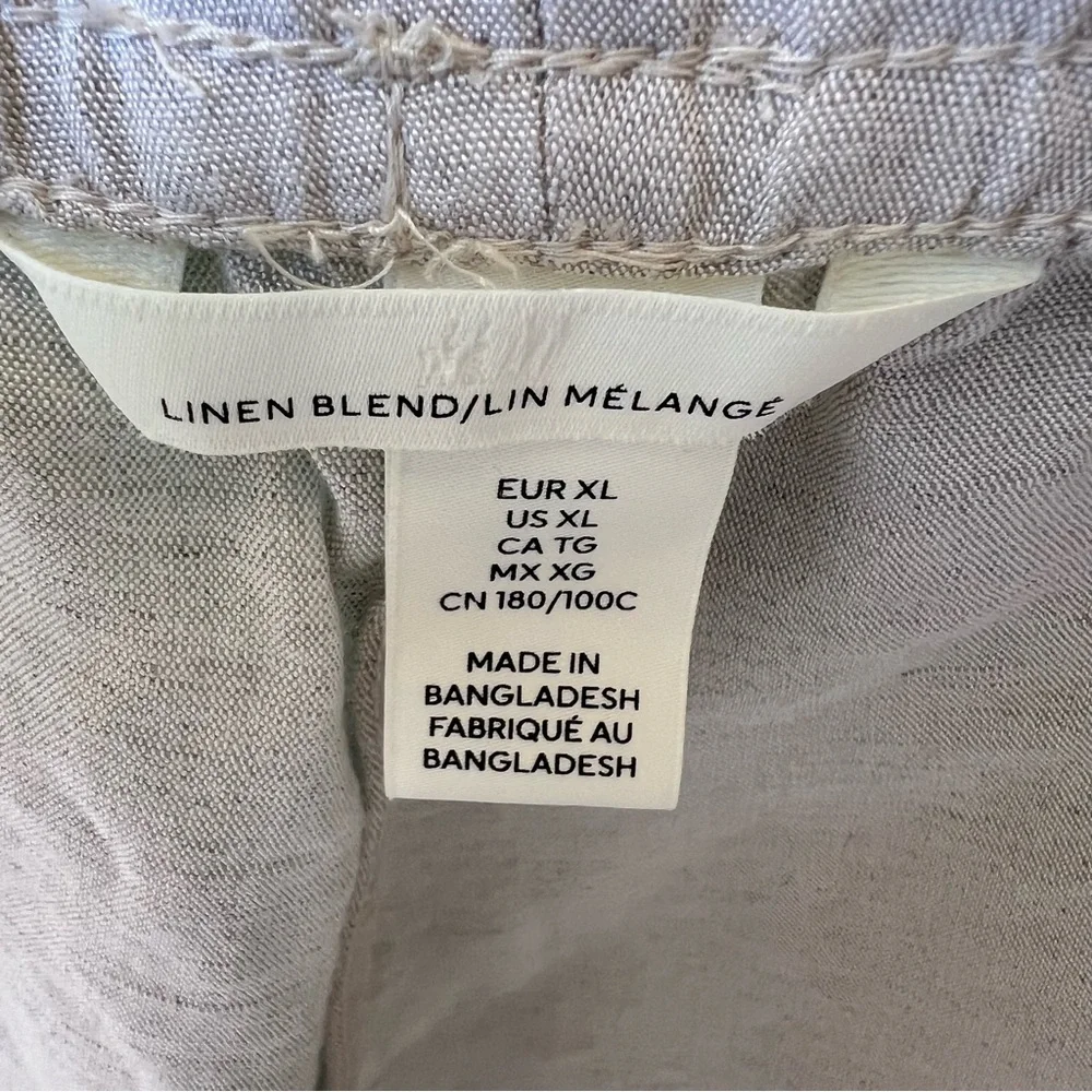 LINEN BLEND LIGHT TAUPE DRAWSTRING PULL ON CROPPED LOOSE FIT PANTS SIZE XL